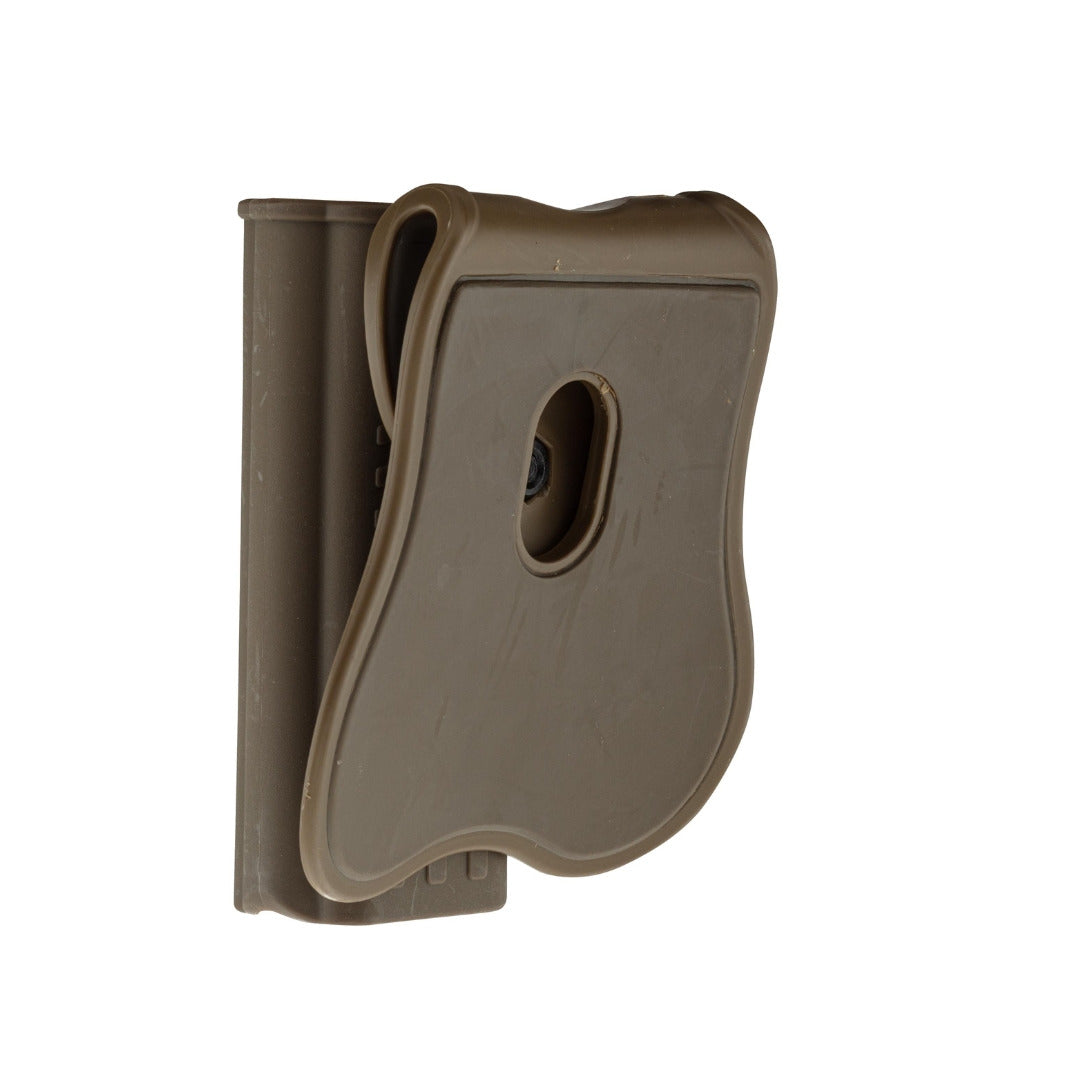 UNYZONE : BO MANUFACTURE Holster quick release pour glock 17 pour droitier tan vue de derrière