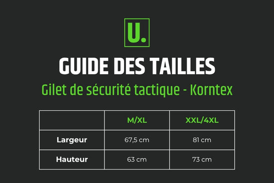 UNYZONE : Guide des tailles, Gilet de sécurité tactique de Korntex