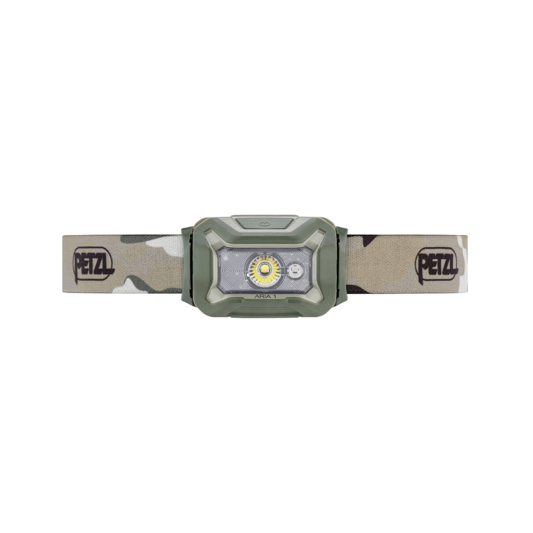 UNYZONE : A10 EQUIPEMENT Lampe frontale Hybrid ARIA 1 camouflage CE de 350 lumens vue de devant
