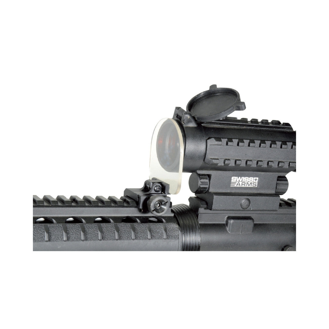 UNYZONE : SWISS ARMS Lentille/verre de protection flip-up pour red dot et lunette de précision, mise en situation