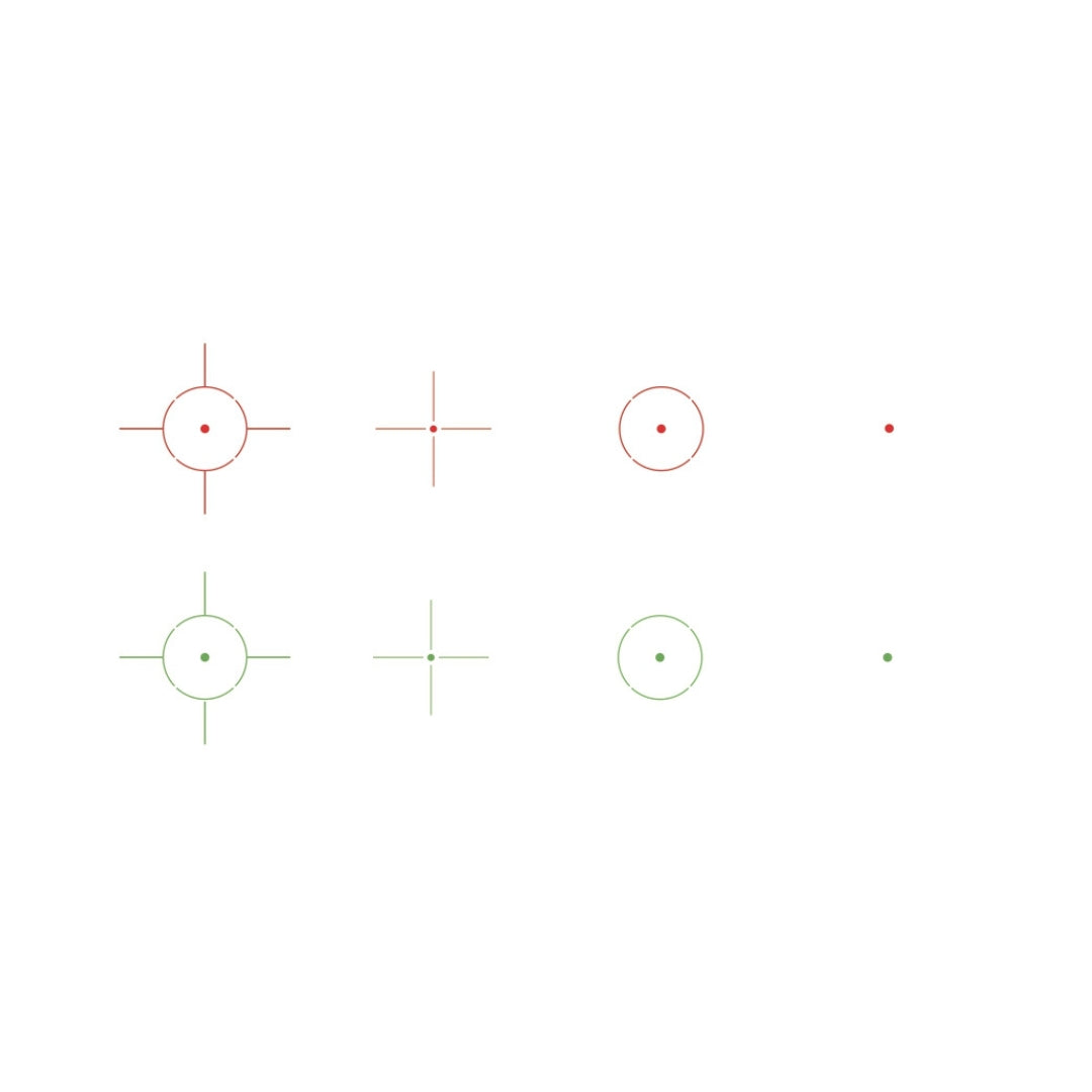 UNYZONE : VICTOPTICS Red dot Z1-1X23X34-5NRV, les différents réticules rouge et vert