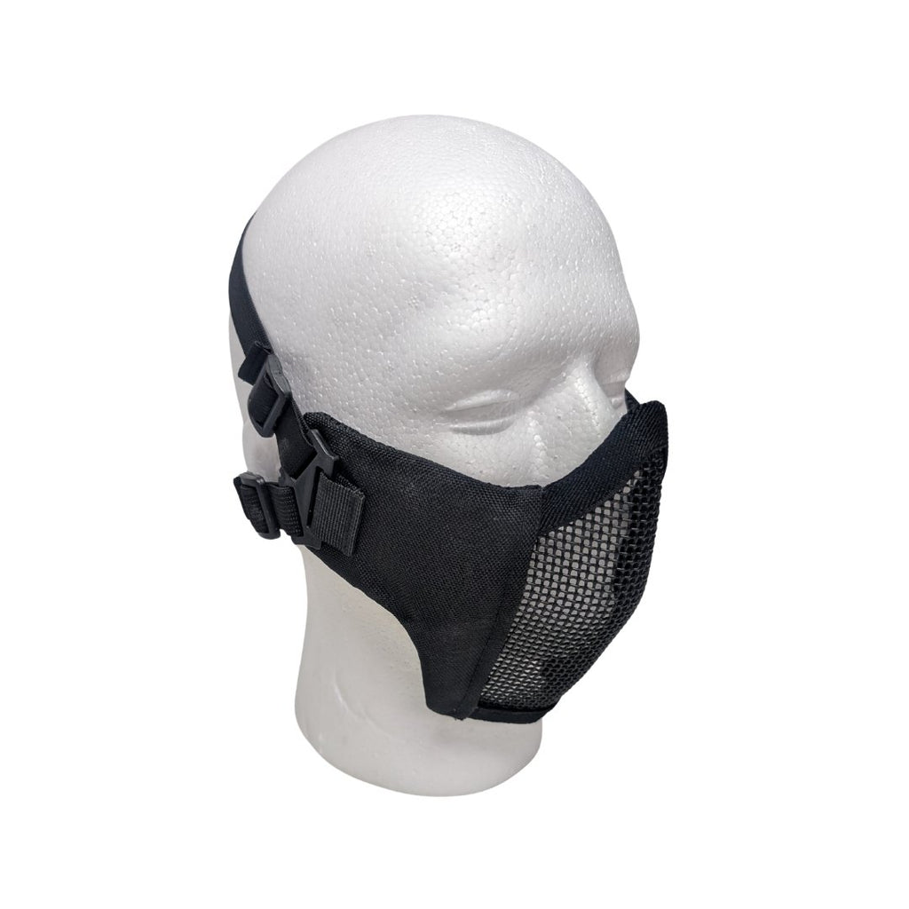 UNYZONE : ASG Masque grillagé étendu noir sur tête de mannequin vue de côté