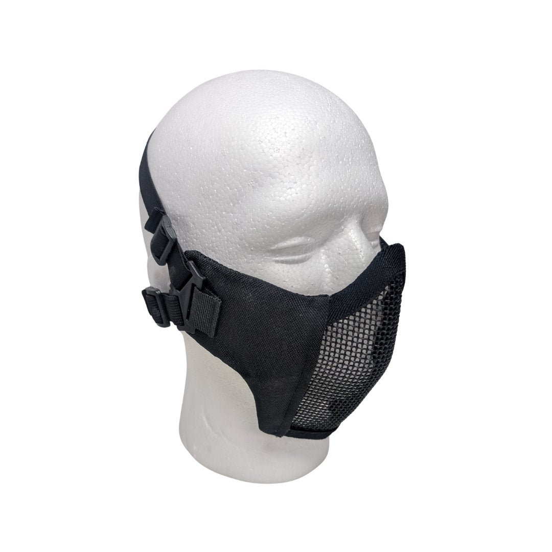 UNYZONE : ASG Masque grillagé étendu noir sur tête de mannequin vue de côté
