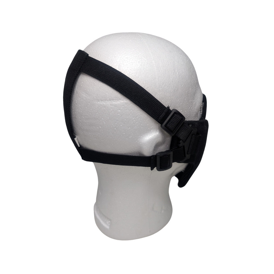 UNYZONE : ASG Masque grillagé étendu noir sur tête de mannequin vue de derrière