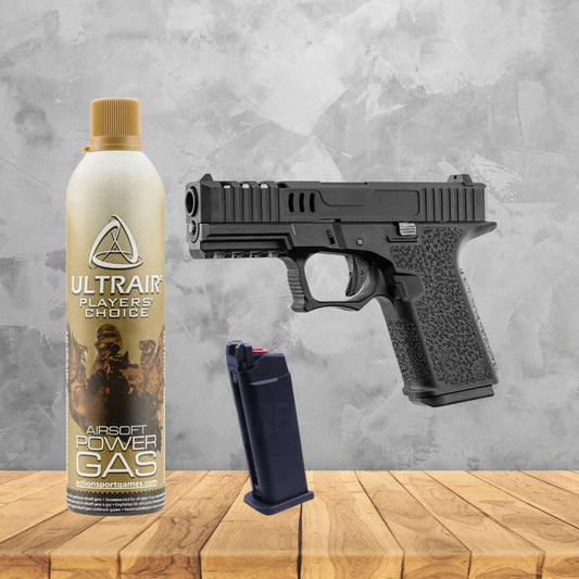 UNYZONE : Box pistolet airsoft VX9 mod 2 GBB en gaz couleur noir de chez AW Custom. Réplique type Glock