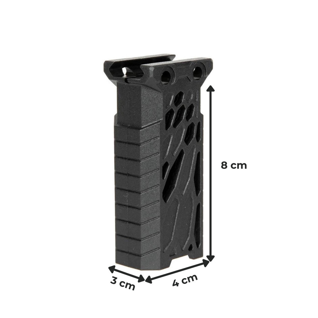 UNYZONE : BO MANUFACTURE Poignée grip tactical noir sur rail Picatinny, avec dimension de la poignée