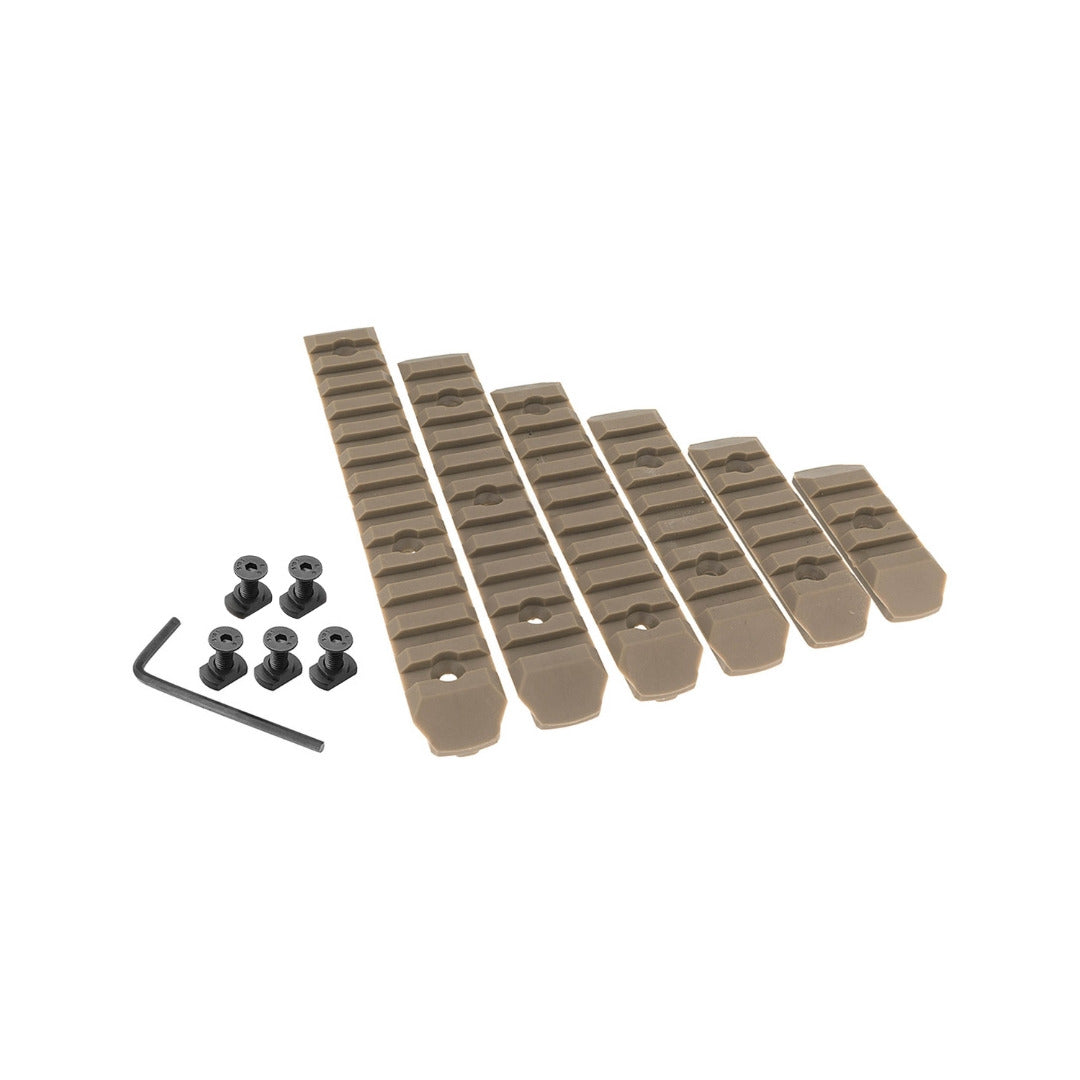 UNYZONE : BO MANUFACTURE Set de 6 rail picatinny en nylon à adapter sur du M-Lock en tan, livré avec 5 vis et une clé BTR