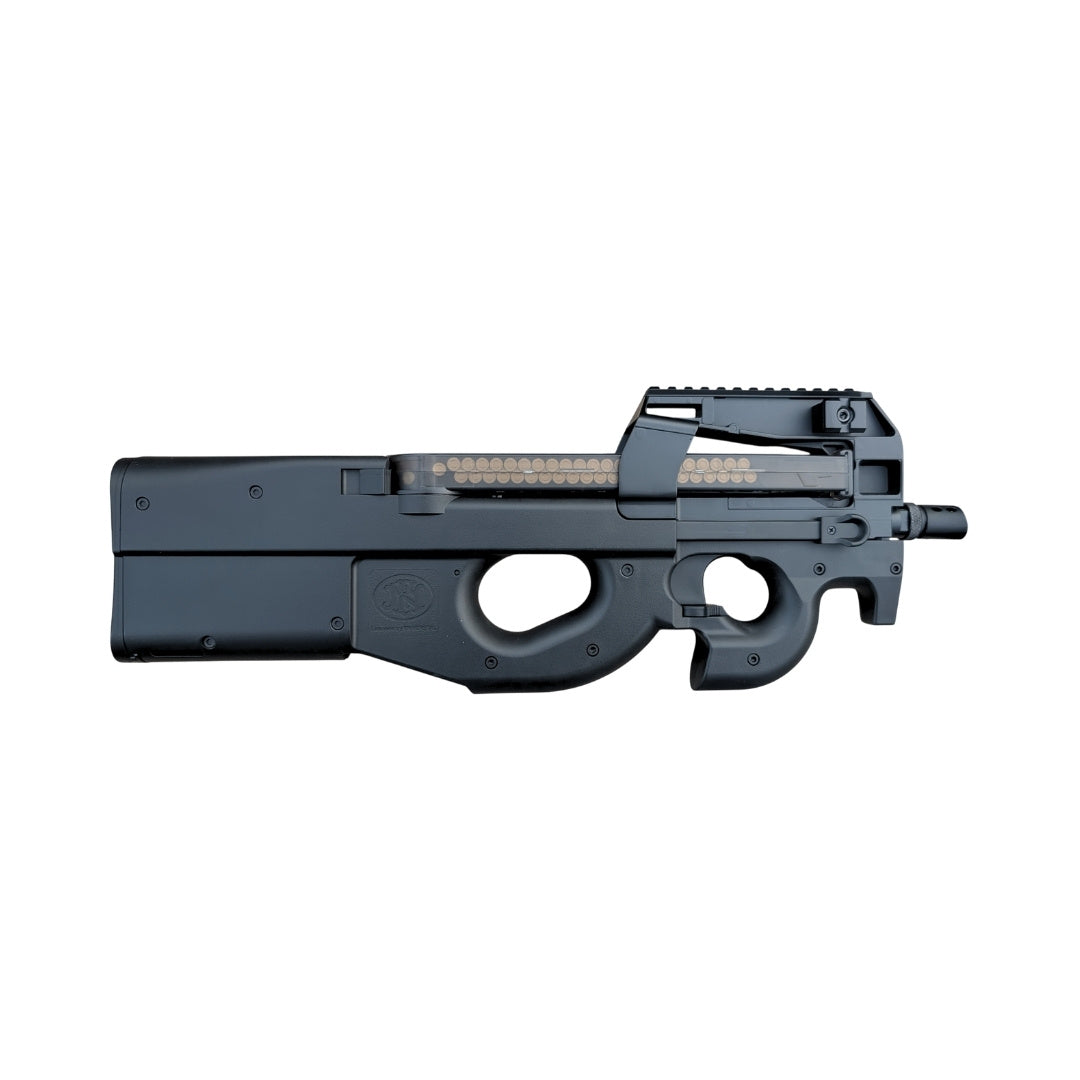 UNYZONE : CYBERGUN et CYMA Réplique FN P90 noir en AEG à 1,4J avec marquage officiel FN Herstal, vue de l'autre côté