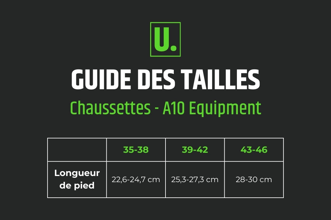 UNYZONE : Guide des tailles, Chaussettes de A10 EQUIPMENT Image