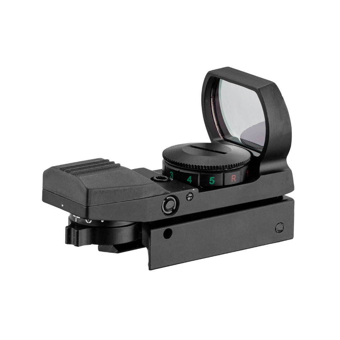 UNYZONE : LANCER TACTICAL Red dot reflex 4 réticule en rouge ou vert, en aluminium couleur noir vue côté droit