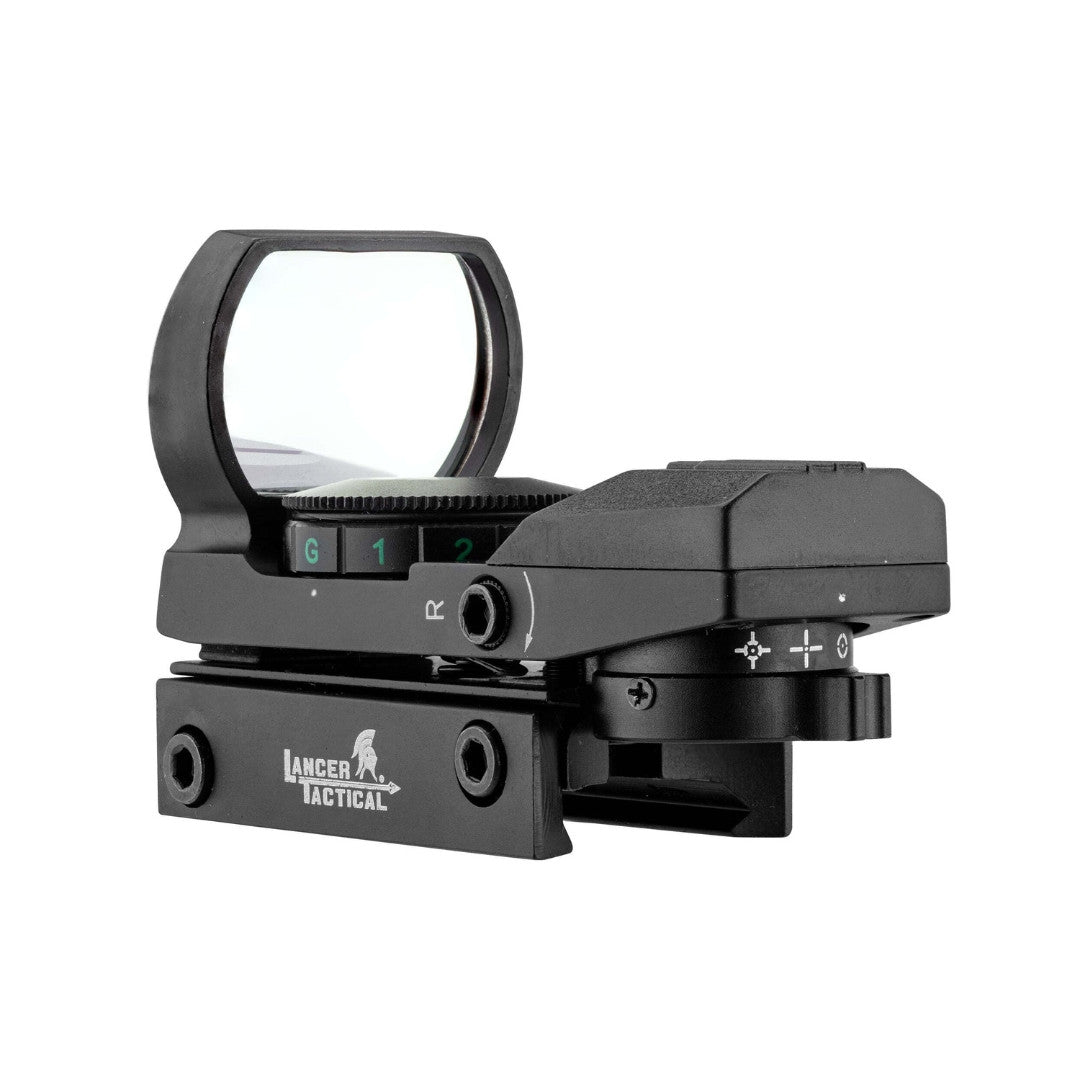 UNYZONE : LANCER TACTICAL Red dot reflex 4 réticule en rouge ou vert, en aluminium couleur noir vue côté gauche