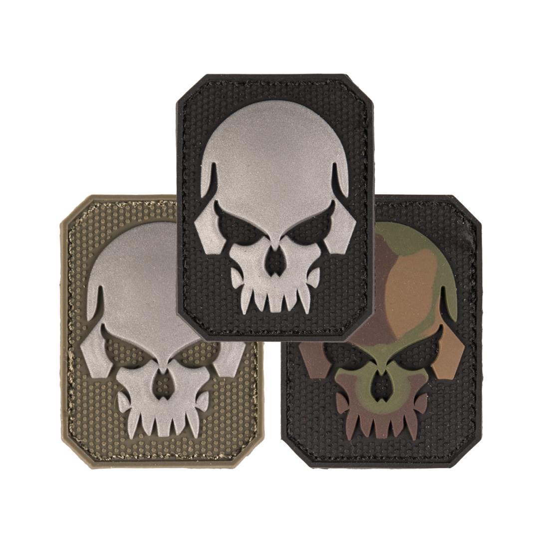 UNYZONE : MIL-TEC Patch PVC tête de mort noir, vert olive et camouflage CE/Woodland