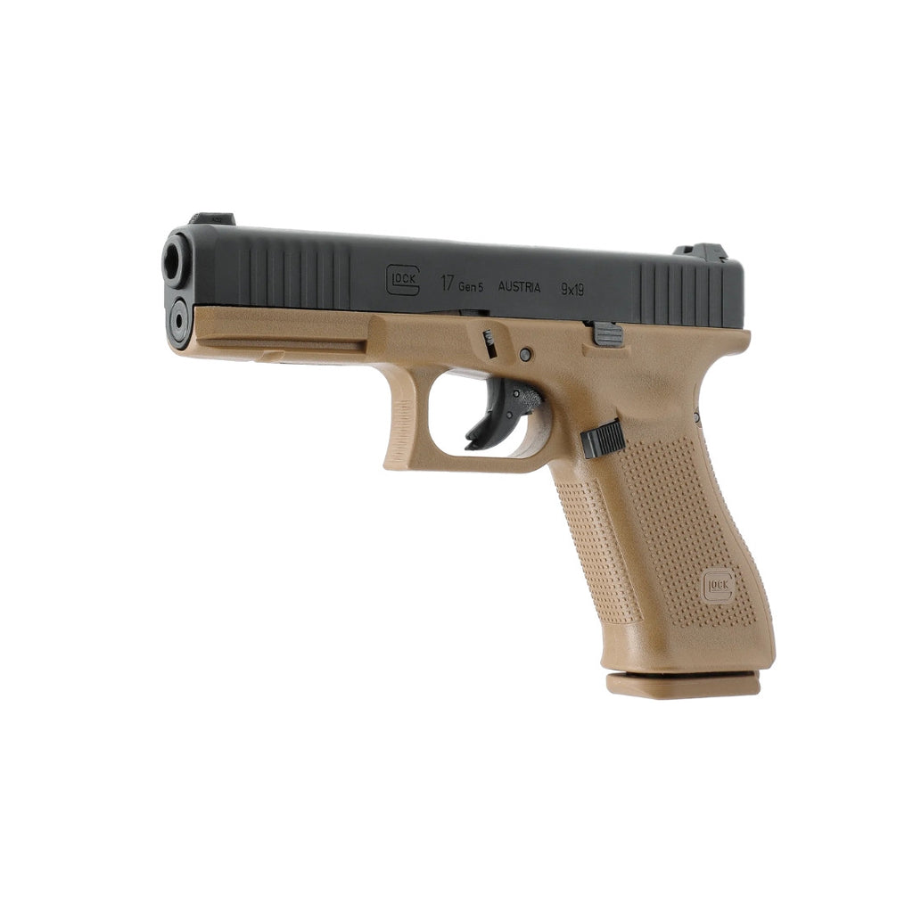 UNYZONE : UMAREX/VFC Réplique pistolet Glock 17 Gen 5 à gaz en French Edition (noir et tan) vue côté gauche