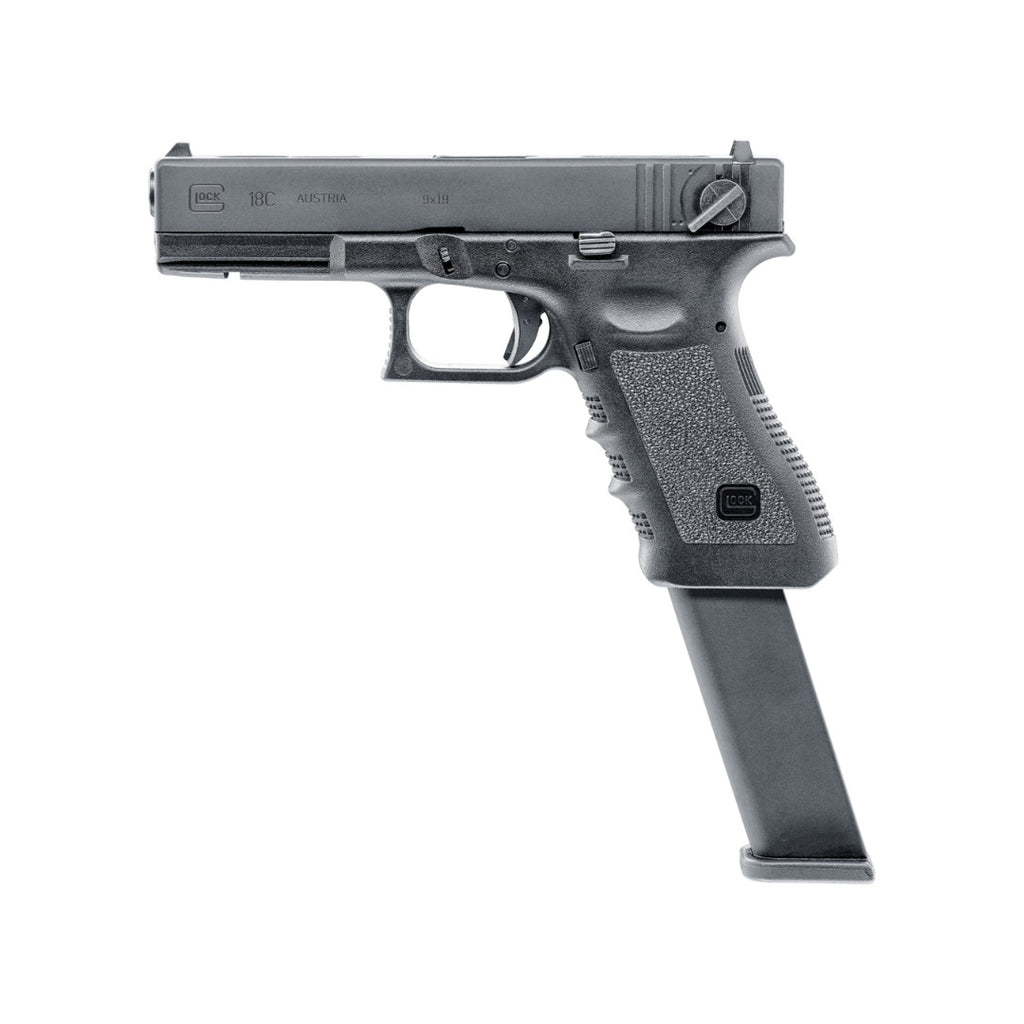 UNYZONE : UMAREX/VFC Réplique pistolet Glock 18C en noir qui peut faire du Full auto avec chargeur de 50 billes